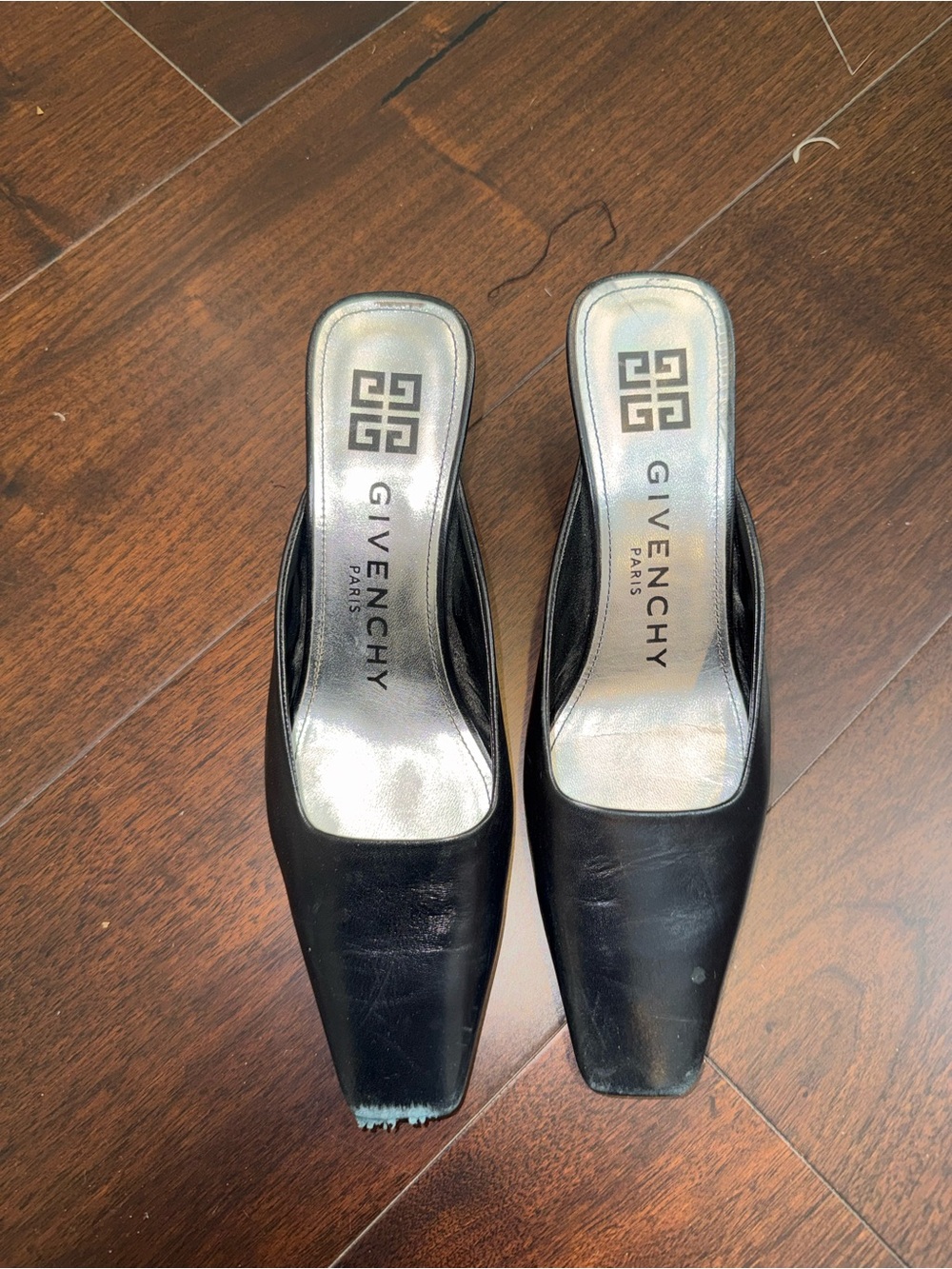 Givenchy Black Leather Square-Toe Slip-On Mules